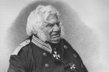 A historical black and white portrait engraving of general Aleksey Yermolov in a military uniform with medals, looking towards the right.