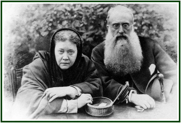Historical portrait of Helena P. Blavatsky and Colonel Henry S. Olcott sitting together, illustrating the article A Lesson to Henry Olcott.