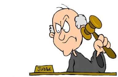 A cartoon of an angry judge holding a wooden gavel, illustrating the emotional bias condemned in the text How to Judge People.