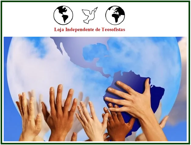 Múltiplas mãos erguidas tocando um globo terrestre azul sob o logótipo da Loja Independente de Teofosistas a ilustrar texto sobre a amizade.