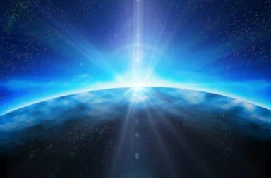 Dawn over planet Earth symbolizing theosophical new year's resolutions and spiritual willpower.