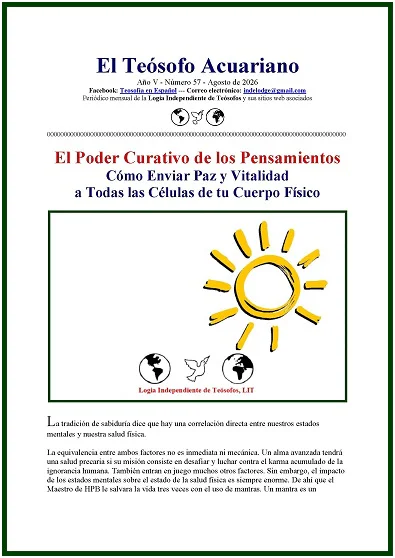 Portada del Teósofo Acuariano de agosto de 2026 con un sol amarillo que ilustra el poder curativo de los pensamientos.