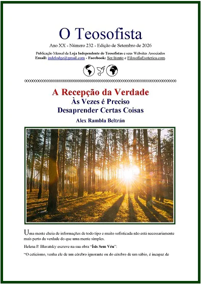 Capa da publicação mensal O Teosofista, edição de Setembro de 2026, com fotografia de uma floresta iluminada pelo pôr do sol.